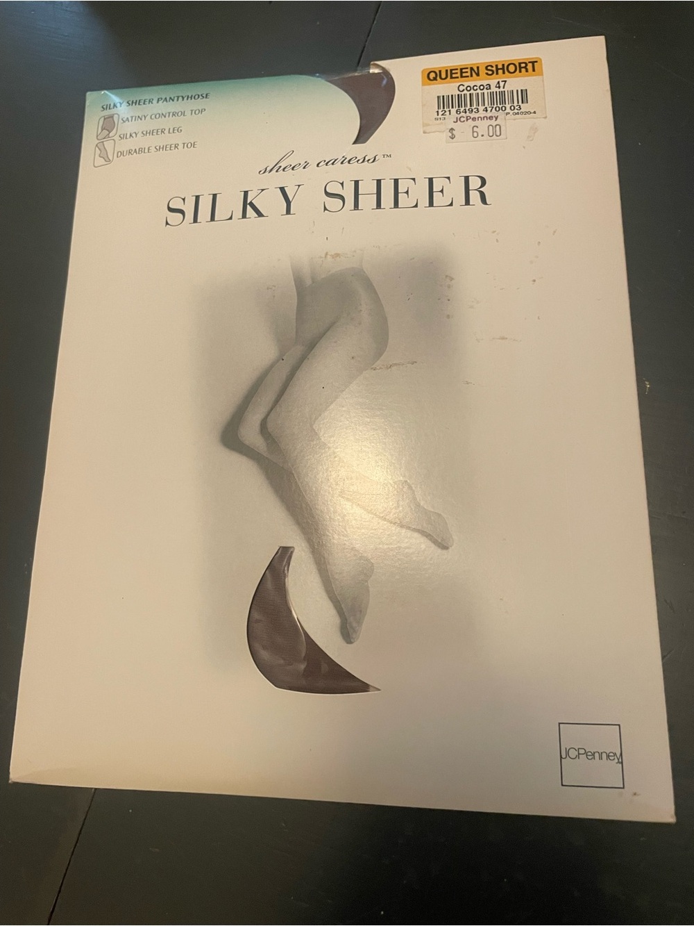 Sheer caress silky satin control top durable toe queen short cocoa pantyhose